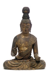 鎌倉時代の菩薩、13世紀初頭（漆、金、銅、水晶のある木）